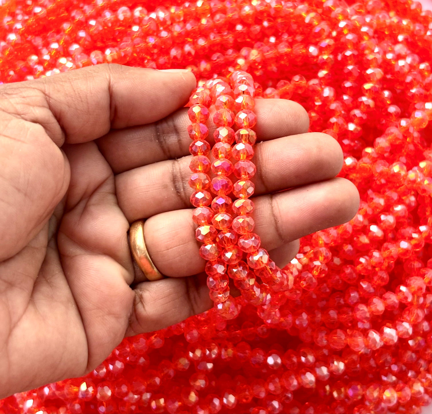 Orange Red AB Faceted Rondelle Glass Beads for Jewelry Making