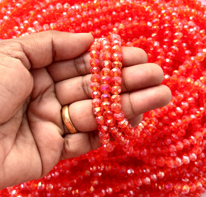 Orange Red AB Faceted Rondelle Glass Beads for Jewelry Making