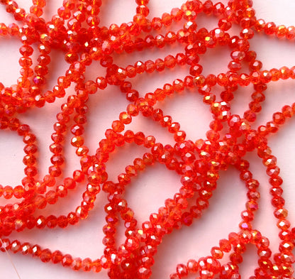 Orange Red AB Faceted Rondelle Glass Beads for Jewelry Making