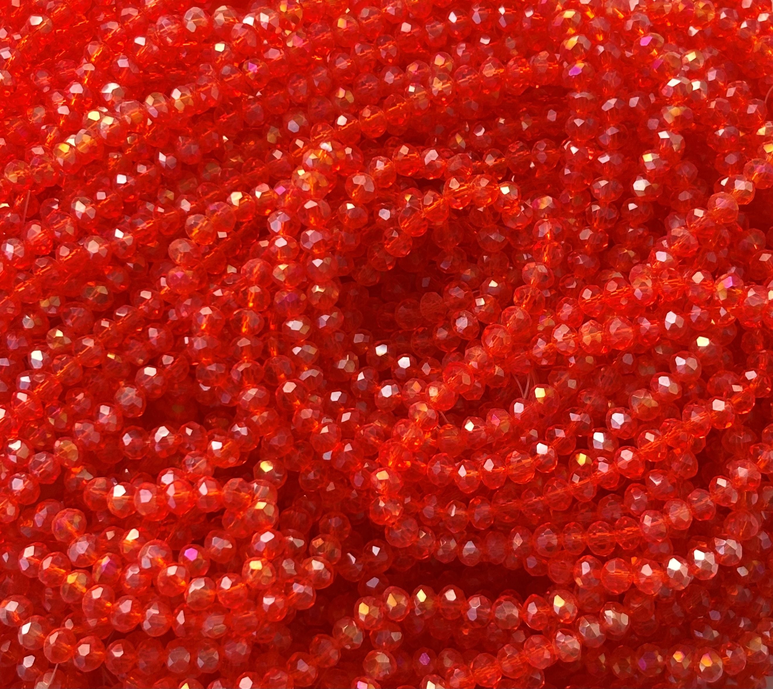 Orange Red AB Faceted Rondelle Glass Beads for Jewelry Making