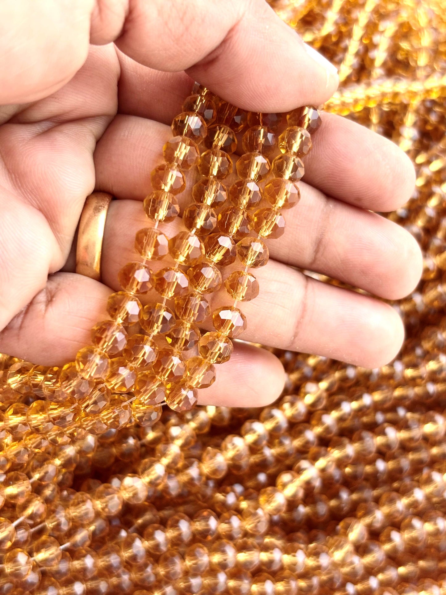 Golden Amber Faceted Rondelle Glass Beads for Jewelry Making