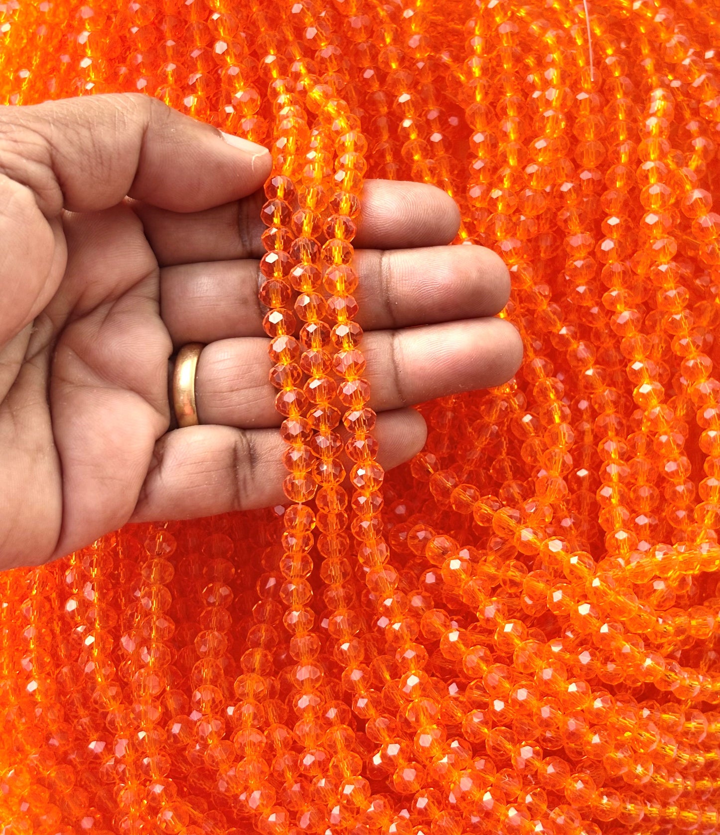 Vibrant Orange Faceted Rondelle Glass Beads for Jewelry Making