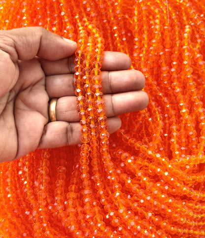 Vibrant Orange Faceted Rondelle Glass Beads for Jewelry Making