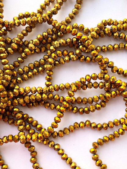 Golden Bronze Faceted Rondelle Glass Beads for Jewelry Making