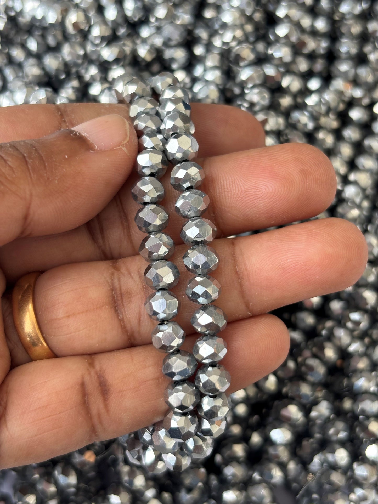 Metallic Silver Faceted Rondelle Glass Beads for Jewelry Making