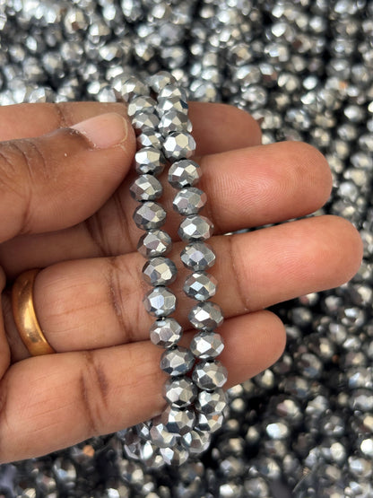 Metallic Silver Faceted Rondelle Glass Beads for Jewelry Making