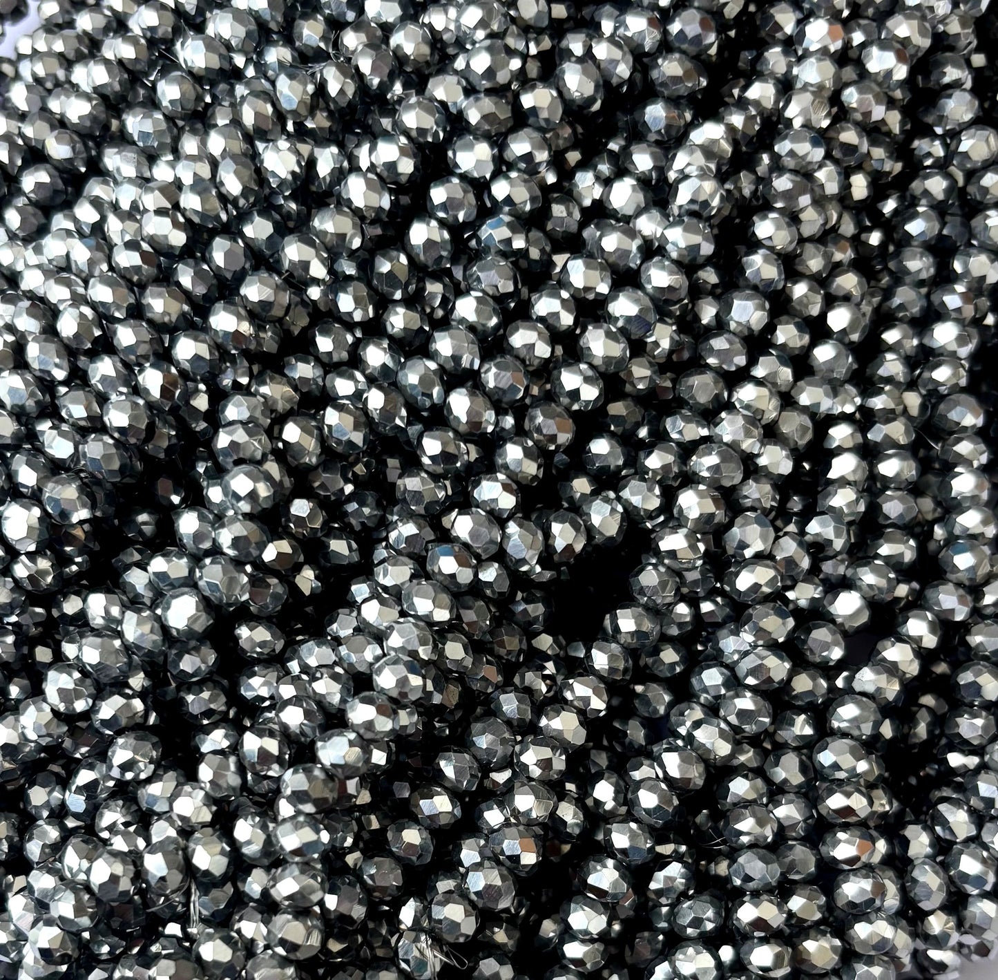 Metallic Silver Faceted Rondelle Glass Beads for Jewelry Making