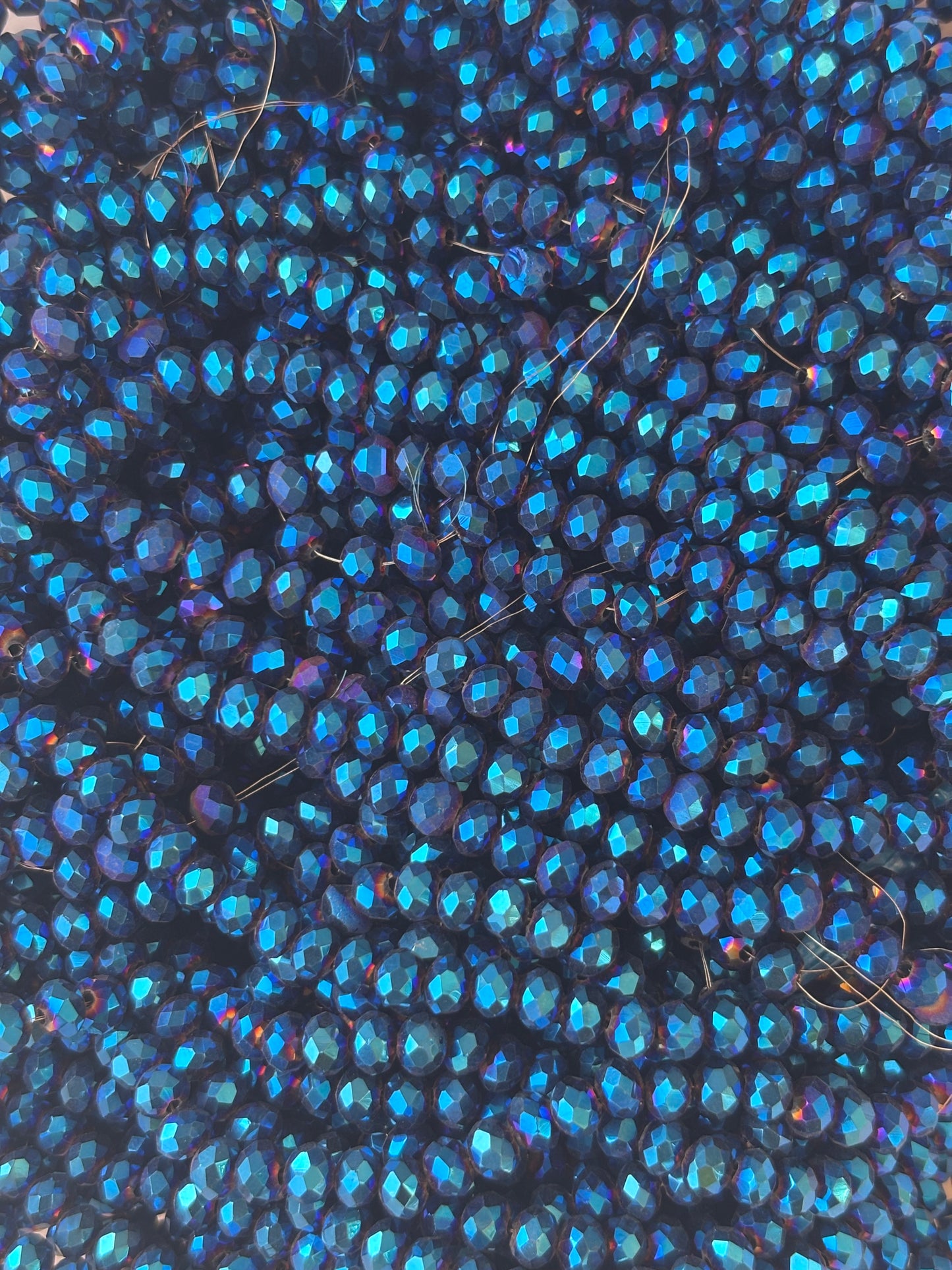 Deep Blue Metallic Faceted Rondelle Glass Beads for Jewelry Making