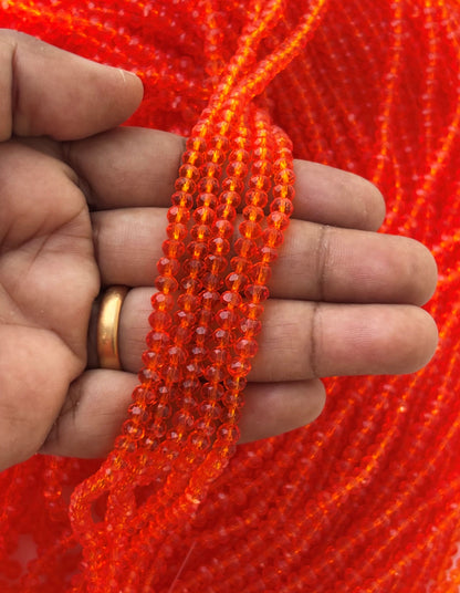 Vibrant Orange Faceted Rondelle Glass Beads 4MM for Jewelry Making