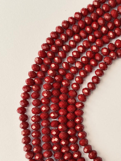 Deep Red Faceted Rondelle Glass Beads for Jewelry Making
