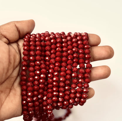 Deep Red Faceted Rondelle Glass Beads for Jewelry Making