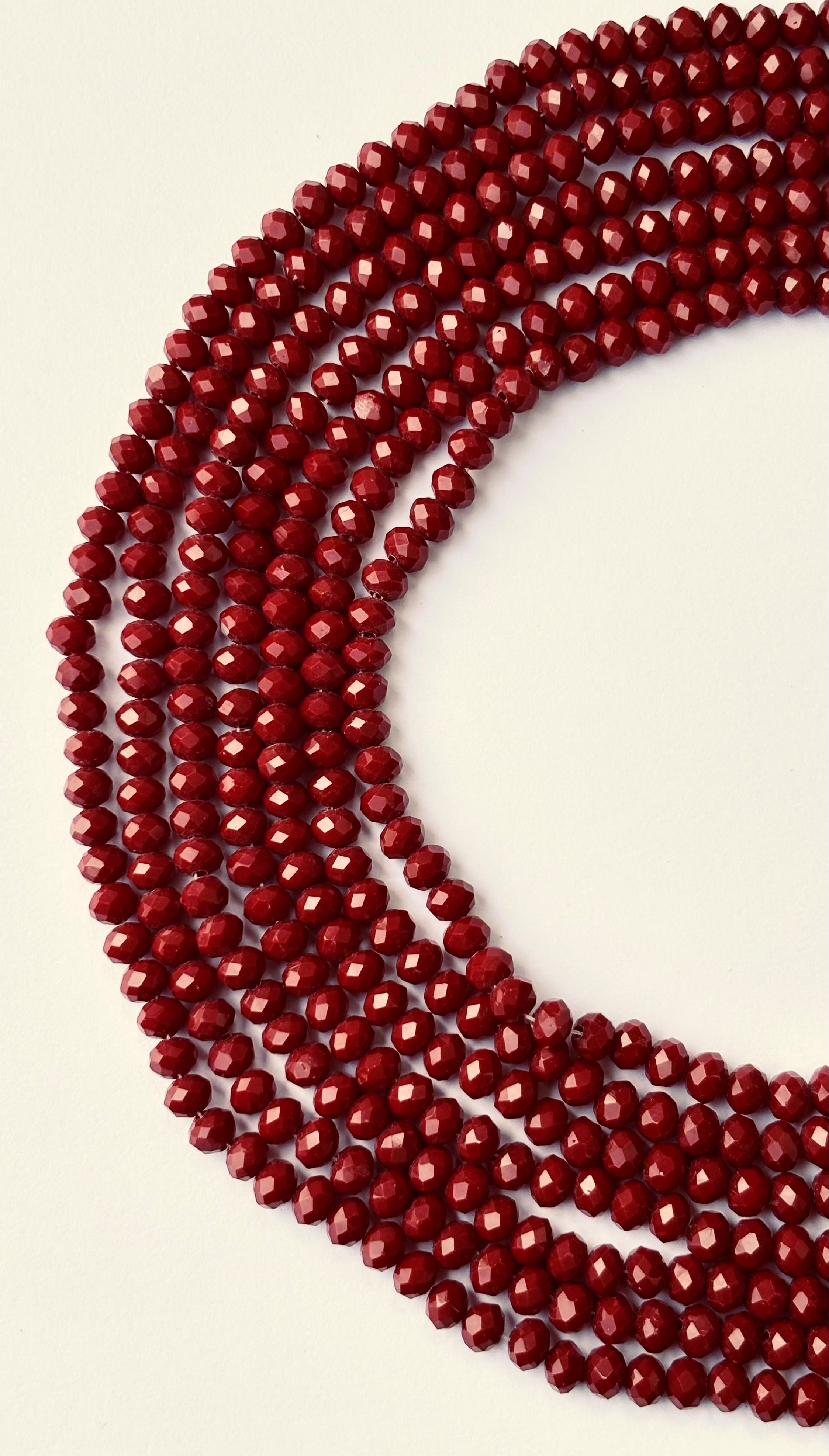 Deep Red Faceted Rondelle Glass Beads for Jewelry Making