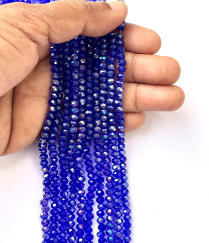 Blue AB Faceted Rondelle Glass Beads 4MM for Jewelry Making