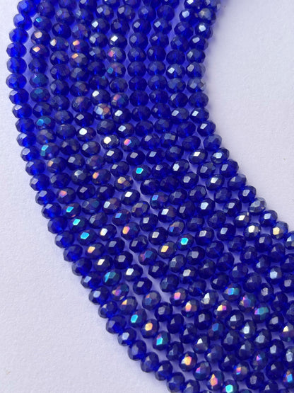 Blue AB Faceted Rondelle Glass Beads 4MM for Jewelry Making