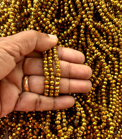 Golden Bronze Faceted Rondelle Glass Beads 4MM for Jewelry Making