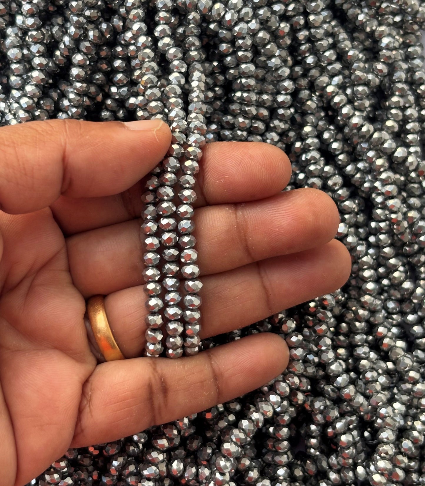 Metallic Silver Faceted Rondelle Glass Beads 4MM for Jewelry Making