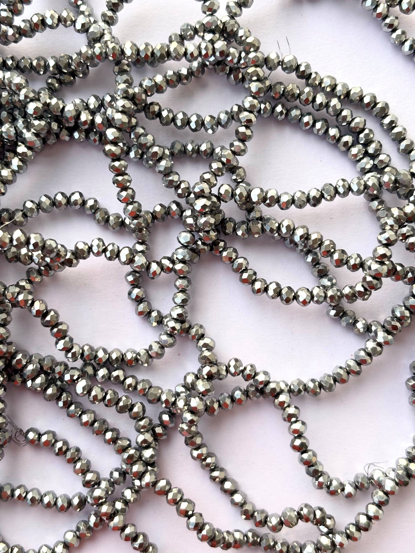 Metallic Silver Faceted Rondelle Glass Beads 4MM for Jewelry Making