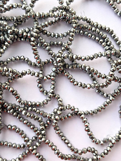 Metallic Silver Faceted Rondelle Glass Beads 4MM for Jewelry Making