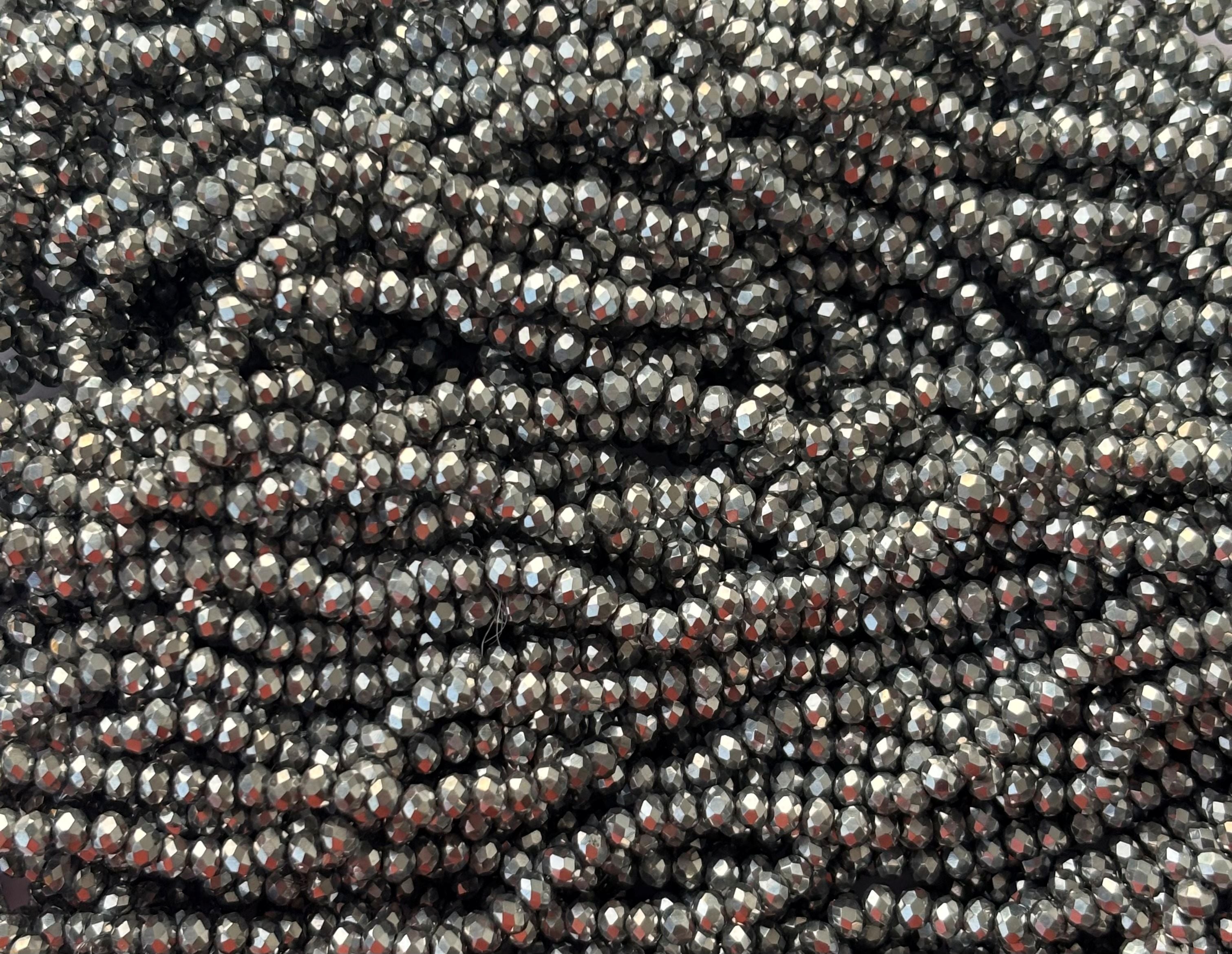 Metallic Silver Faceted Rondelle Glass Beads 4MM for Jewelry Making