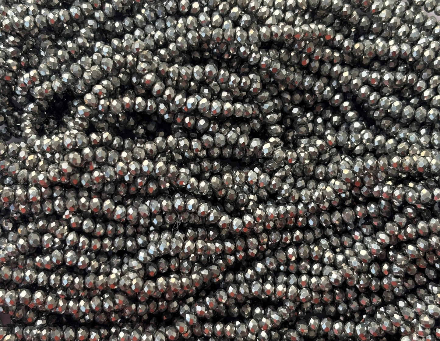 Metallic Silver Faceted Rondelle Glass Beads 4MM for Jewelry Making