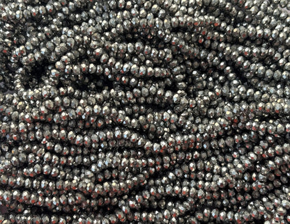 Metallic Silver Faceted Rondelle Glass Beads 4MM for Jewelry Making