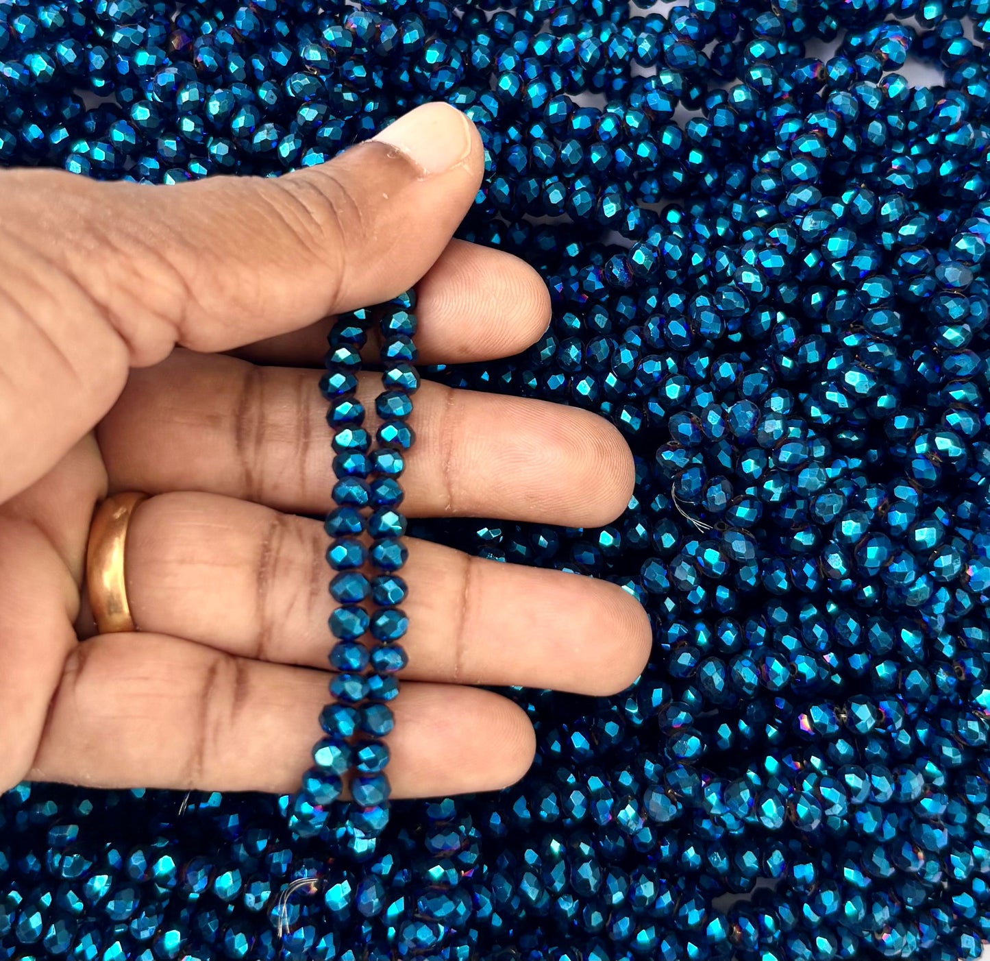 Deep Blue Metallic Faceted Rondelle Glass Beads 4MM for Jewelry Making