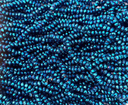 Deep Blue Metallic Faceted Rondelle Glass Beads 4MM for Jewelry Making