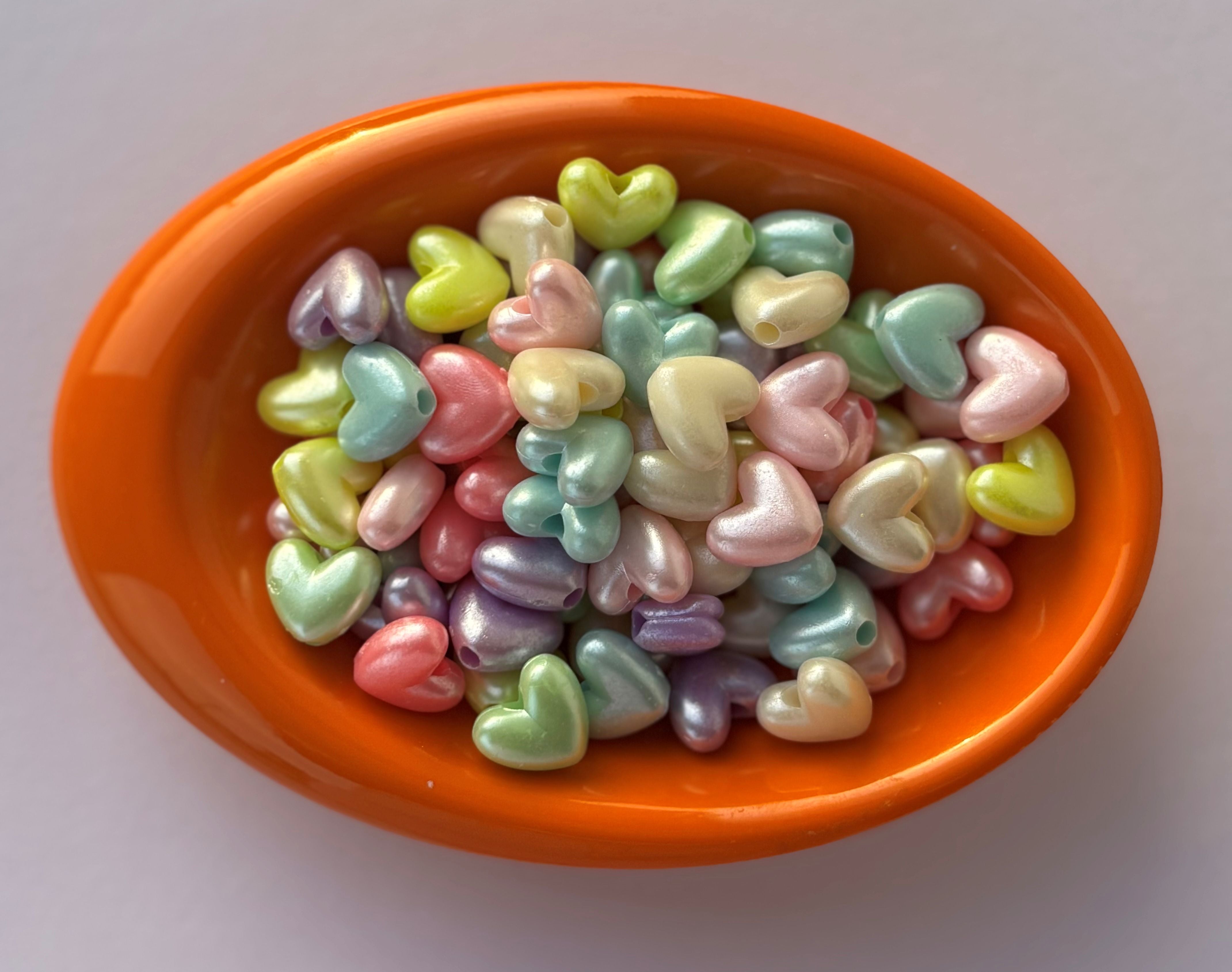 Shimmering Acrylic Pastel Mix Heart Beads