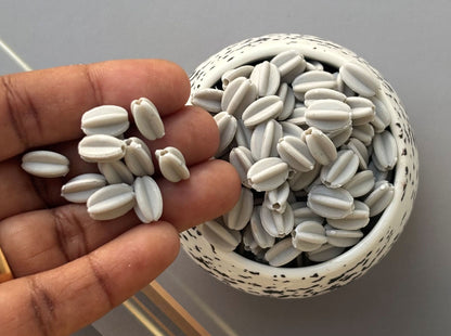 Matte Grey Oval Seed Pod Beads