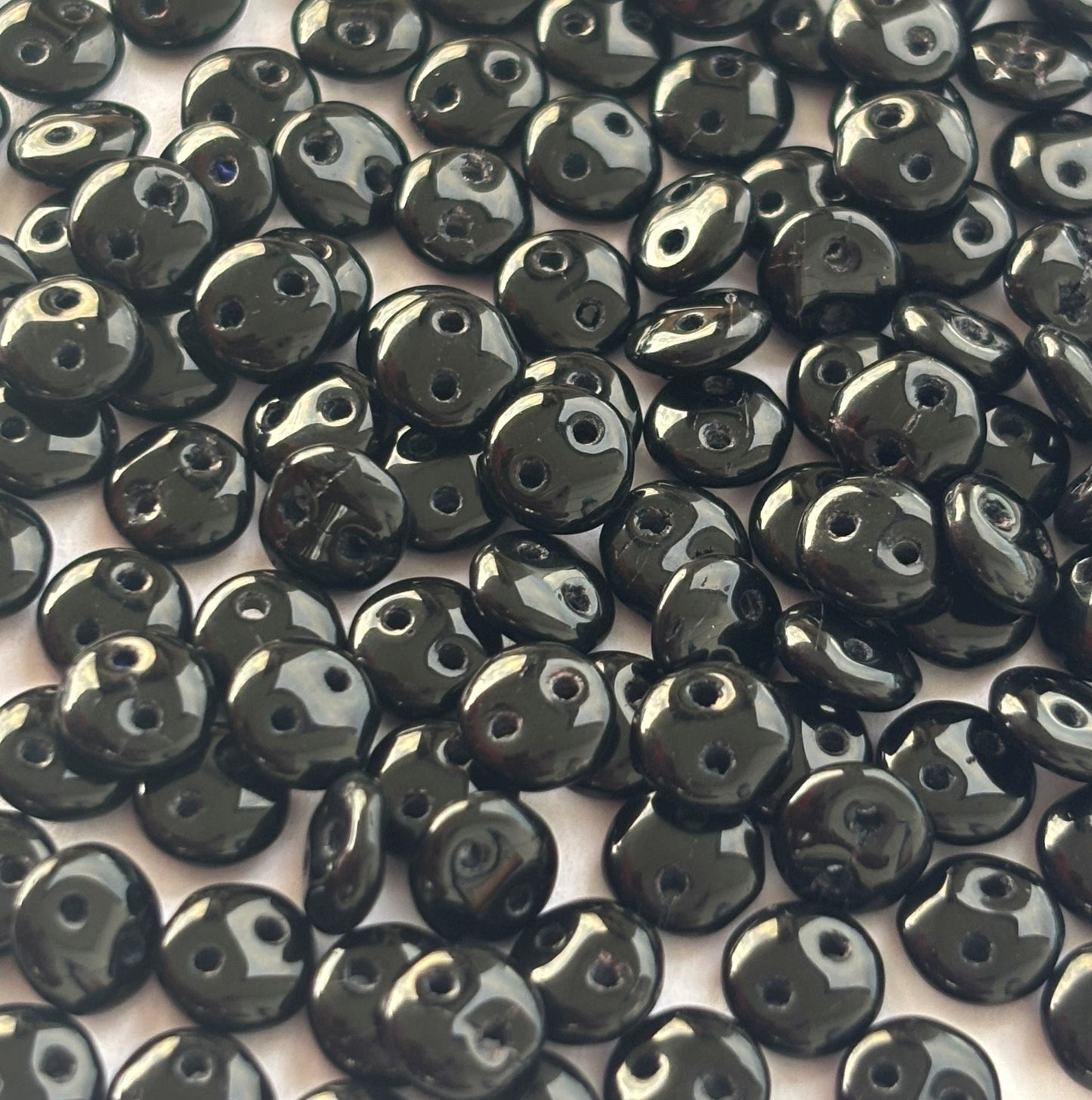 Smooth Opaque Glass Black Lentil Beads