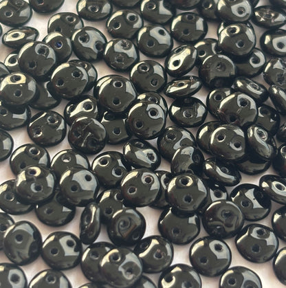 Smooth Opaque Glass Black Lentil Beads