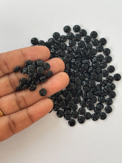 Smooth Opaque Glass Black Lentil Beads