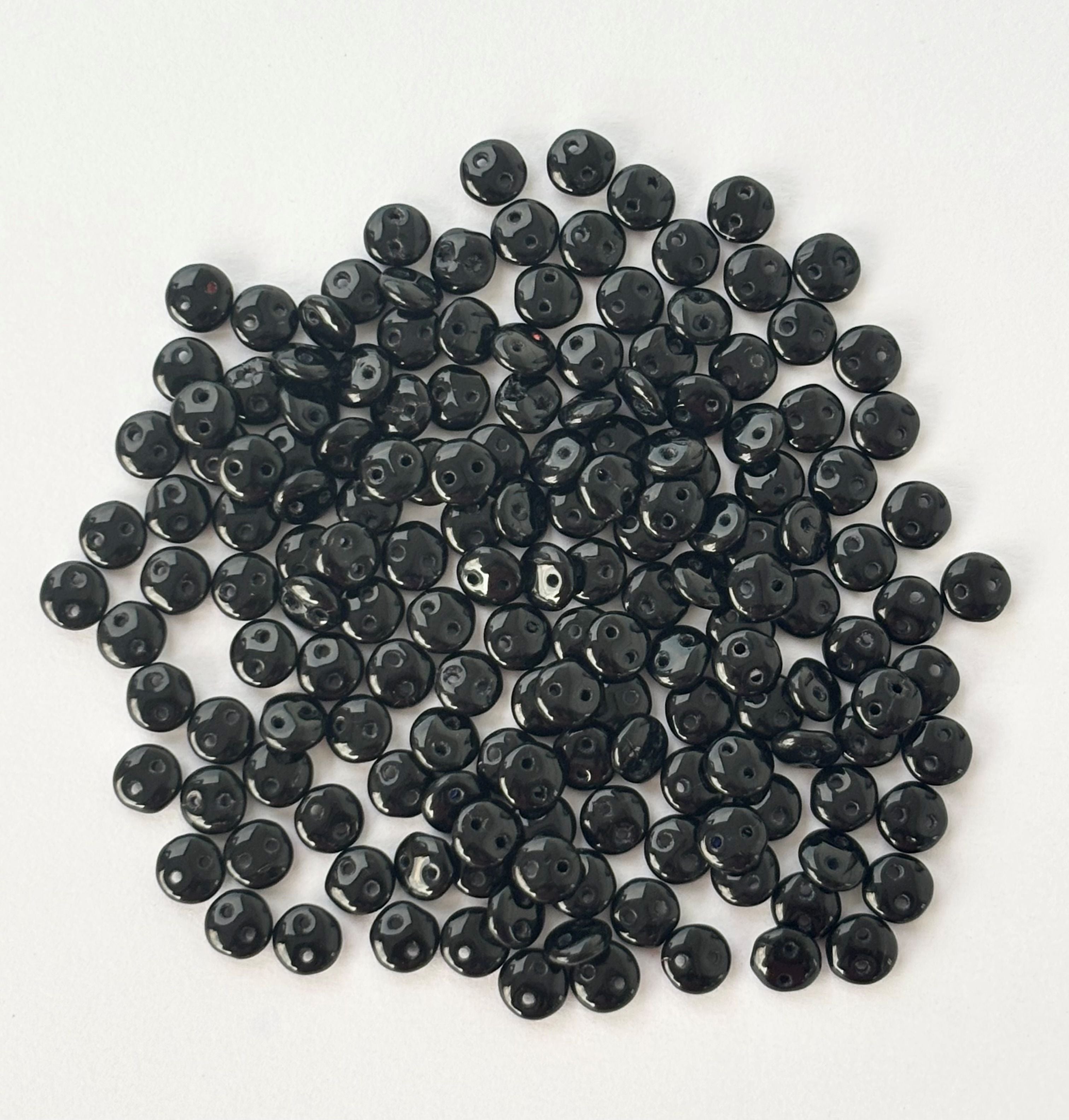 Smooth Opaque Glass Black Lentil Beads