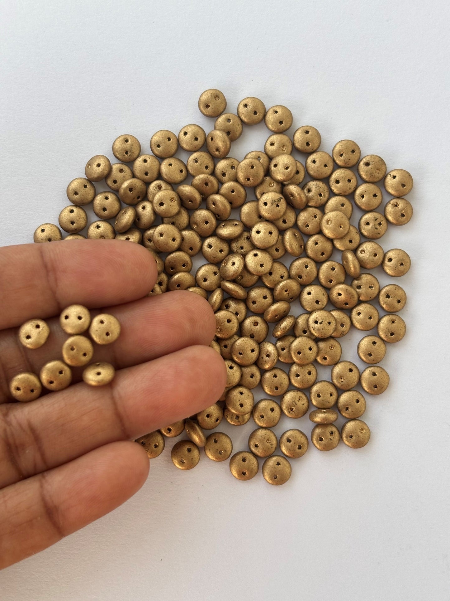 Smooth Opaque Glass Dull Gold Lentil Beads