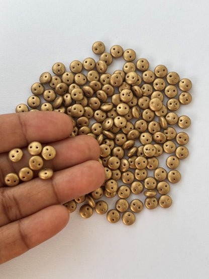 Smooth Opaque Glass Dull Gold Lentil Beads