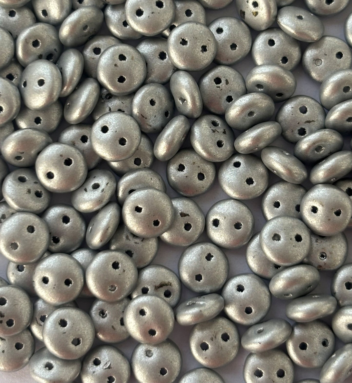 Smooth Opaque Glass Dull Silver Lentil Beads