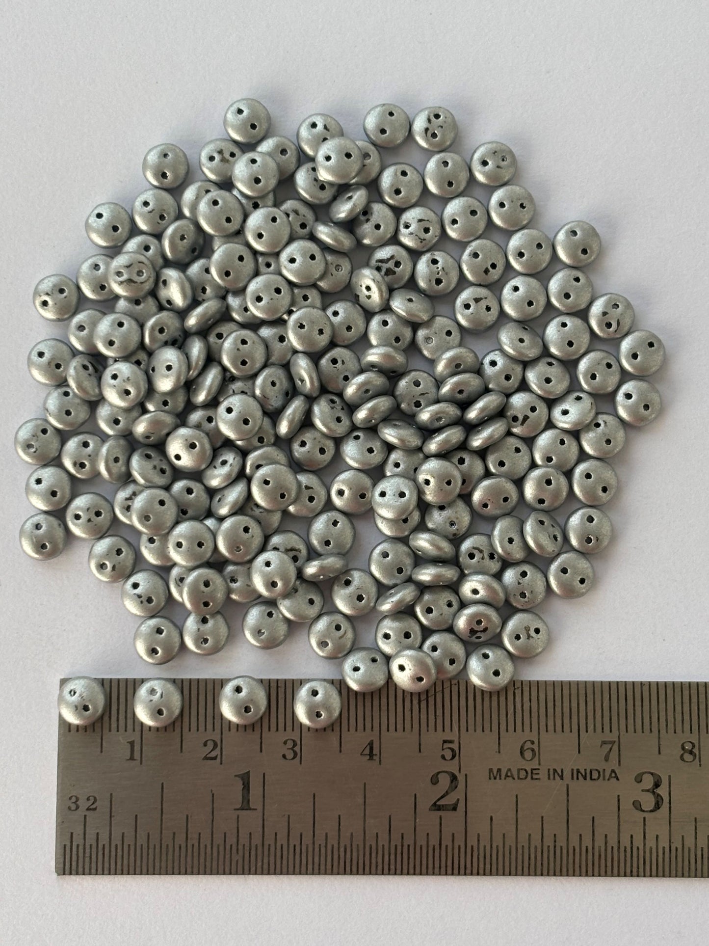 Smooth Opaque Glass Dull Silver Lentil Beads