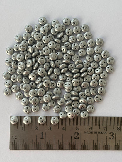Smooth Opaque Glass Dull Silver Lentil Beads