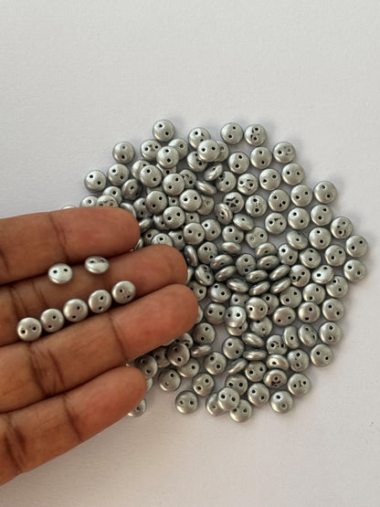 Smooth Opaque Glass Dull Silver Lentil Beads