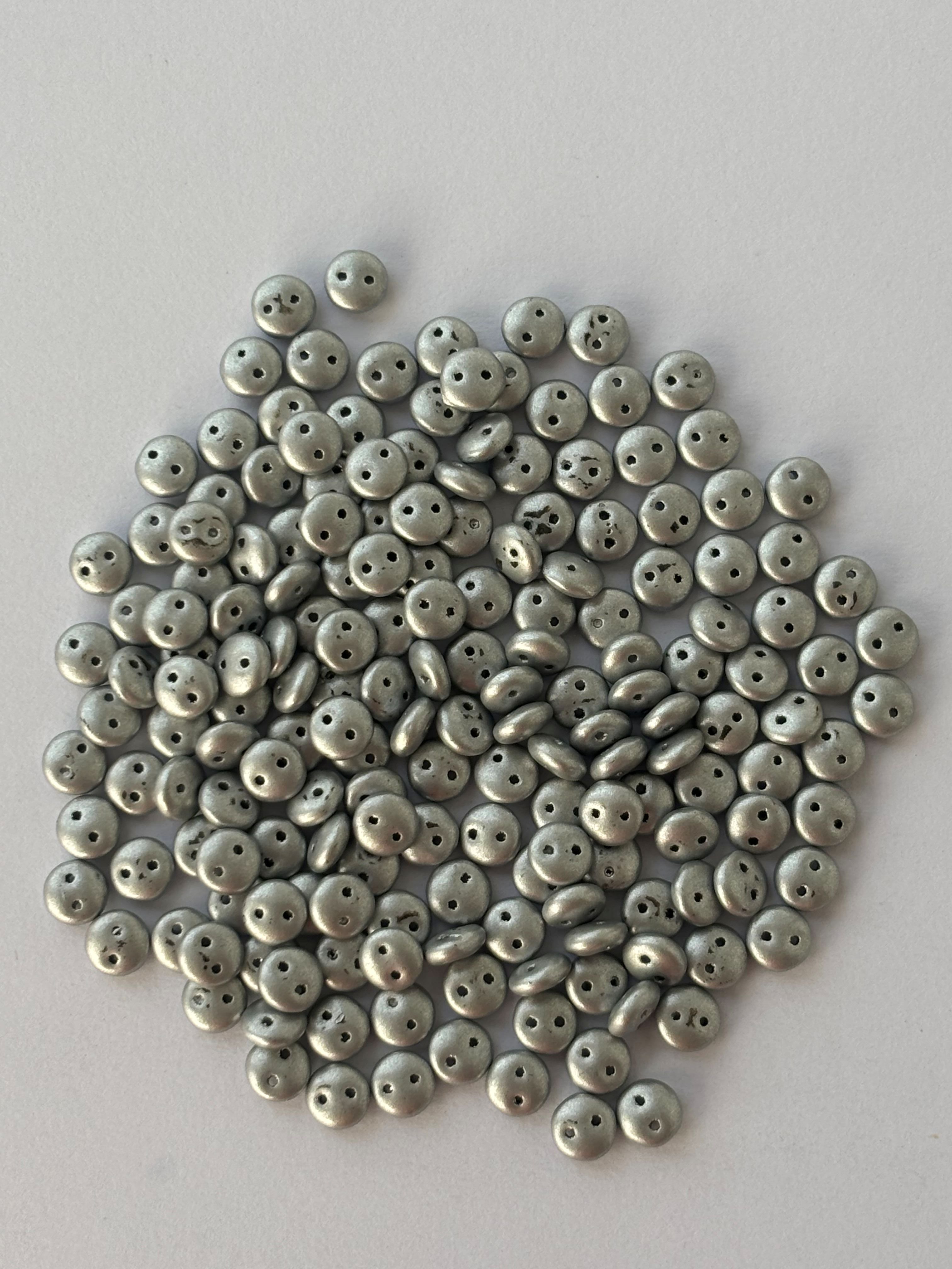 Smooth Opaque Glass Dull Silver Lentil Beads