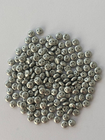 Smooth Opaque Glass Dull Silver Lentil Beads