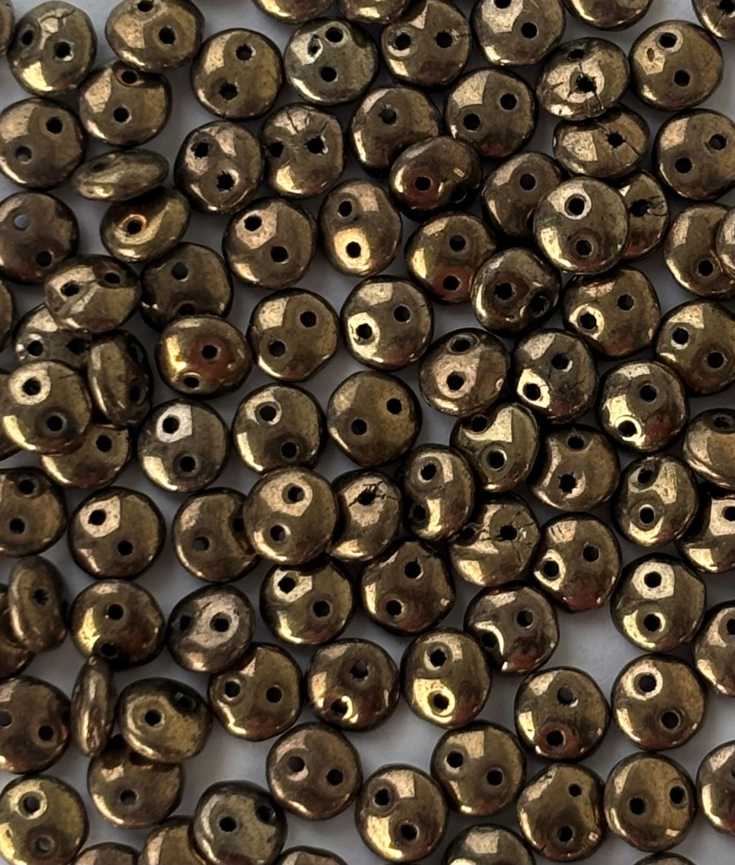 Smooth Opaque Glass Hematite Gold Lentil Beads