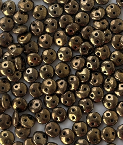 Smooth Opaque Glass Hematite Gold Lentil Beads