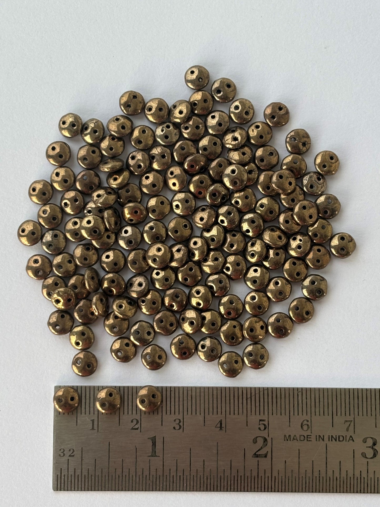 Smooth Opaque Glass Hematite Gold Lentil Beads