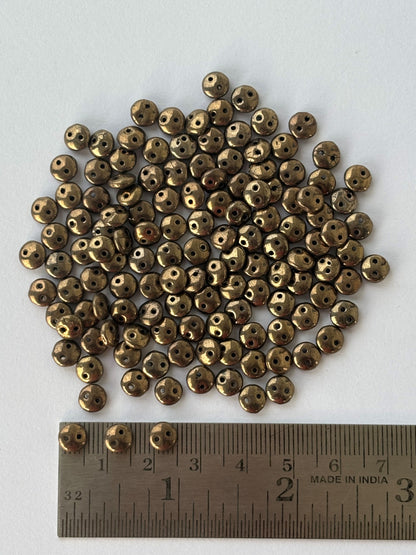 Smooth Opaque Glass Hematite Gold Lentil Beads