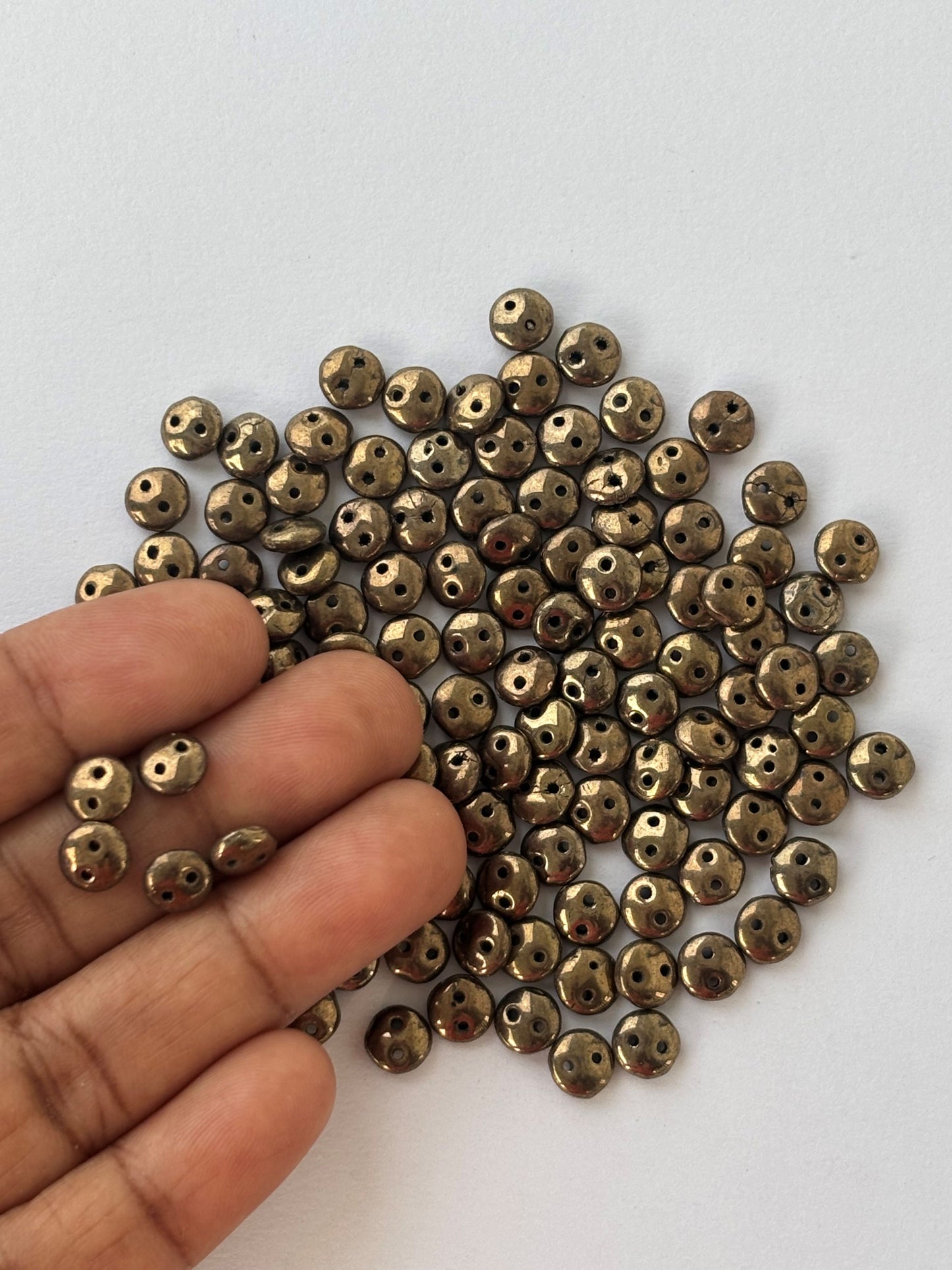 Smooth Opaque Glass Hematite Gold Lentil Beads