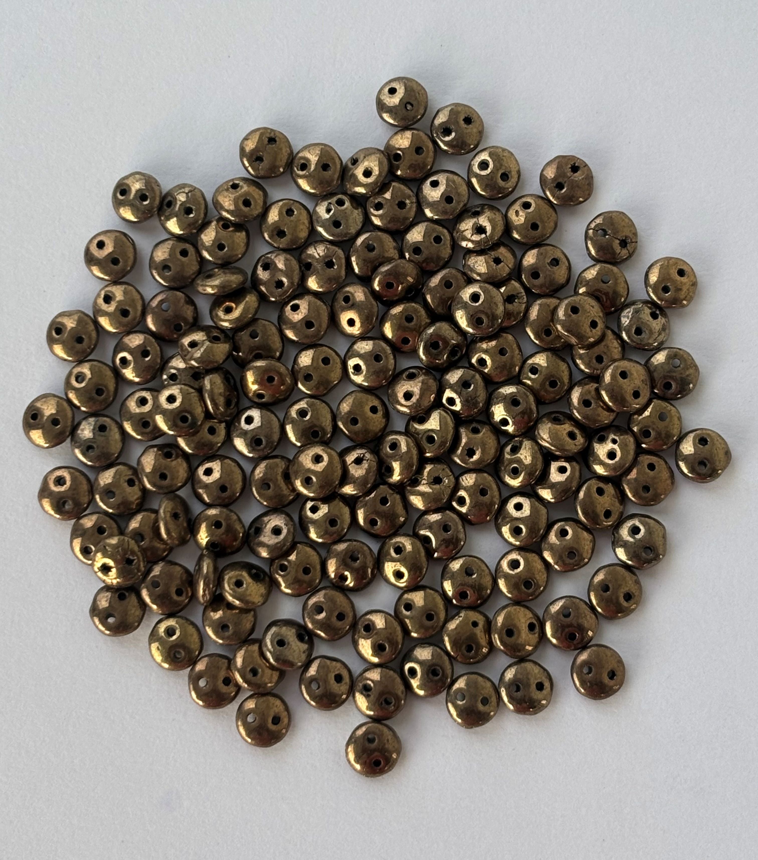 Smooth Opaque Glass Hematite Gold Lentil Beads