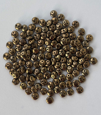 Smooth Opaque Glass Hematite Gold Lentil Beads