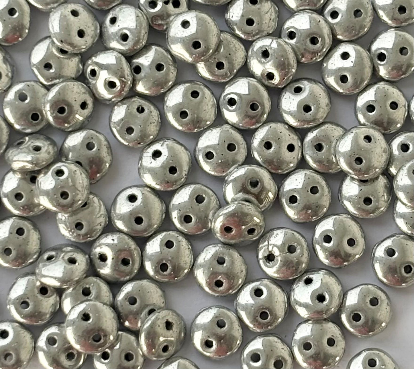 Smooth Opaque Glass Hematite Silver Lentil Beads