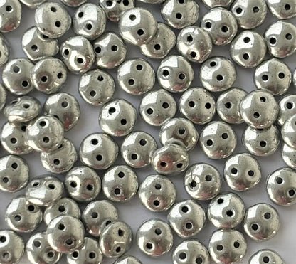 Smooth Opaque Glass Hematite Silver Lentil Beads